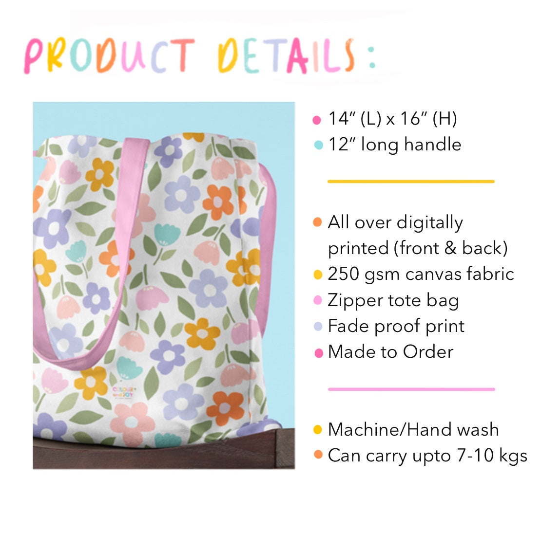 Garden Florals - All Over Printed Zipper Tote