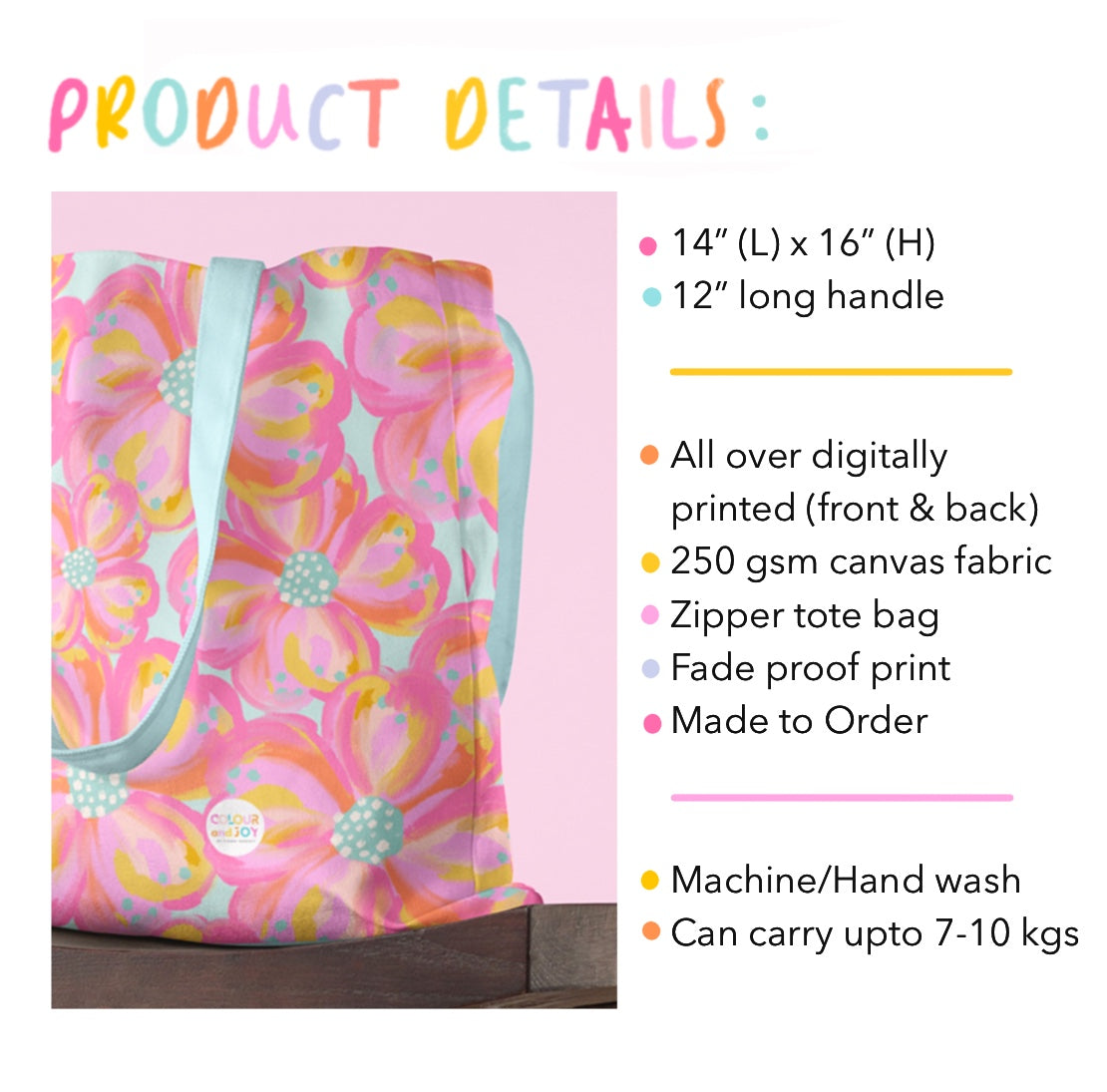 Floral Fusion - All over printed zipper tote
